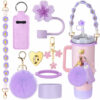 Wholesale Stanley Cup Decorative Straw Cap Cup Set Cup Chain Ins Colorful Begonia Flower Key Pendant Fur Ball Pendant