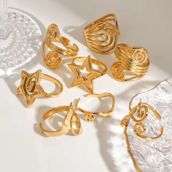 Wholesale 304 Stainless Steel Geometric PVD Coated 18K Real Gold Plated Real Gold Plated Basic Modern Style Commute Waterproof Non Tarnish Rings