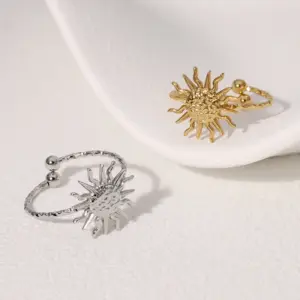 Wholesale PVD Coated Real Gold Plated 18K Gold Sun 304 Stainless Steel Modern Style IG Style Waterproof Non Tarnish Open Rings
