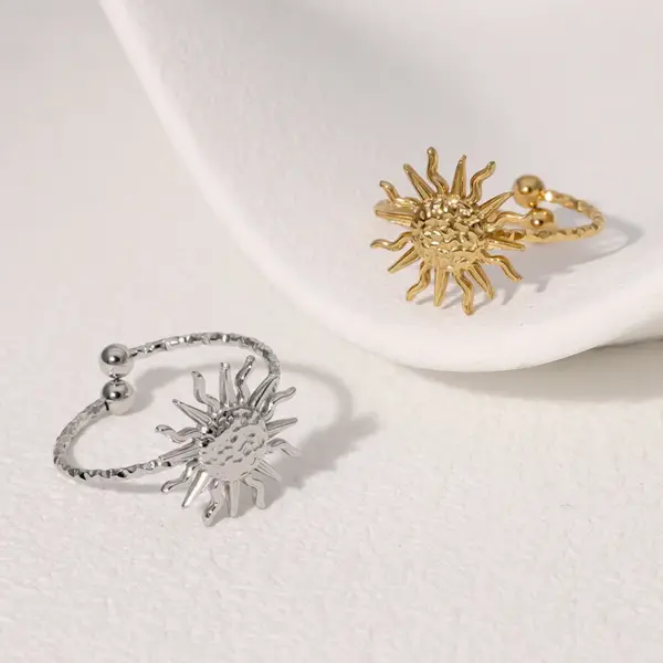 Wholesale PVD Coated Real Gold Plated 18K Gold Sun 304 Stainless Steel Modern Style IG Style Waterproof Non Tarnish Open Rings