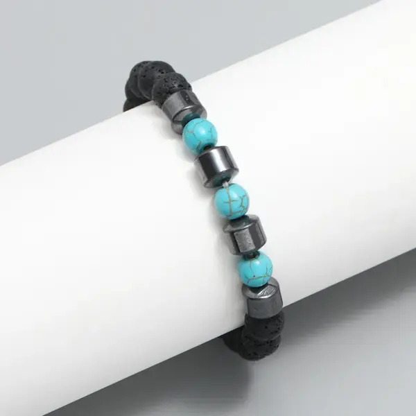 Wholesale Simple Style Geometric Turquoise Volcanic Rock No Inlaid Beaded Chain Bracelets In Bulk