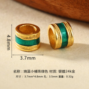 Green cloisonné enamel bucket beads