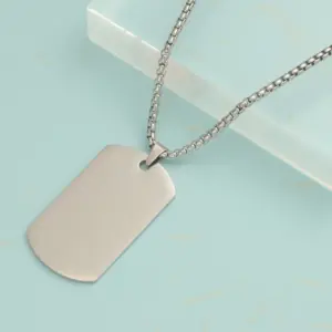 304 Stainless Steel Square Customization Laser Engraving PVD Coated 18K Real Gold Plated Hip-Hop Waterproof Non Tarnish Plating Box Chain Pendant Necklace