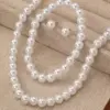 Fashionable Pearl Jewelry Set Women's 8mm Imitation Pearl Necklace Bracelet Earrings Three-Piece Set Simple Style Heart/Droplet/Bell Pattern