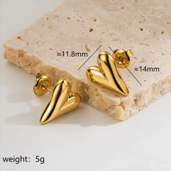 1 Pair Casual Simple Style Classic Style Heart Shape Plating Three-dimensional 304 Stainless Steel 14K Gold Plated Stainless Steel Earrings