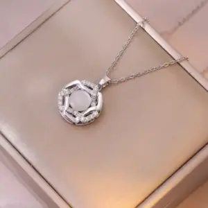 X0764 Steel-colored Cat's Eye Stone Necklace