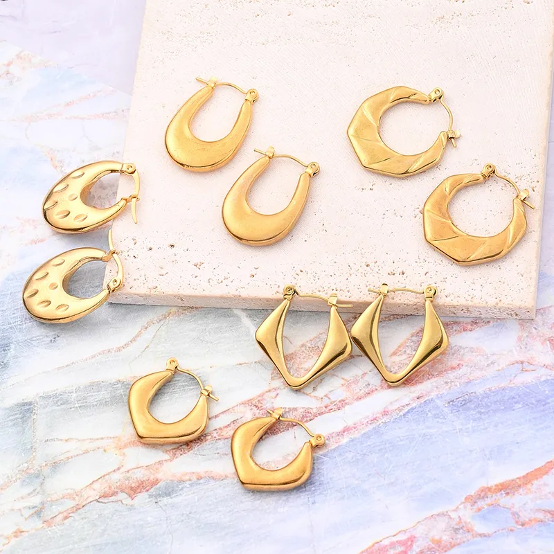 Wholesale 1 Pair/Package IG Style Casual Simple Style Geometric Simple Solid Color Irregular Polishing Plating 304 Stainless Steel 18K Gold Plated Ear