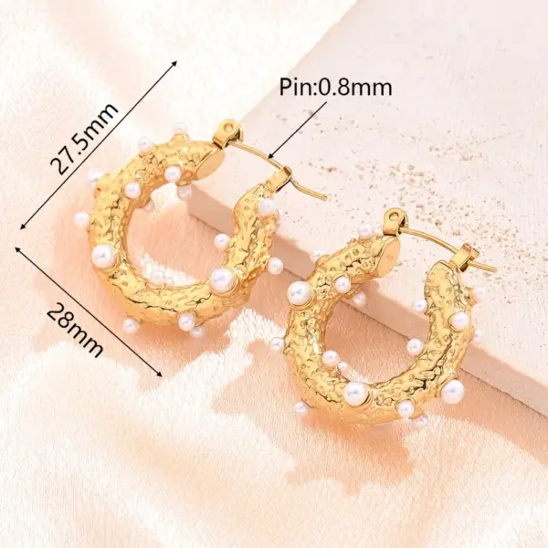 Wholesale 304 Stainless Steel Furnace Vacuum Plating Golden Acrylic Imitation Pearl C- Shaped Ring Concave-Convex U-Shaped Stripe Earrings Earrings