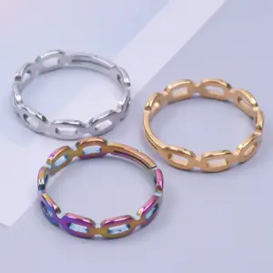 Wholesale PVD Coated Real Gold Plated 18K Gold Solid Color 304 Stainless Steel Simple Style Waterproof Non Tarnish Rings