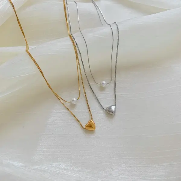 PVD Coated Real Gold Plated 16K White Plating Heart Shape 304 Stainless Steel Casual Sweet Waterproof Non Tarnish Pendant Necklace