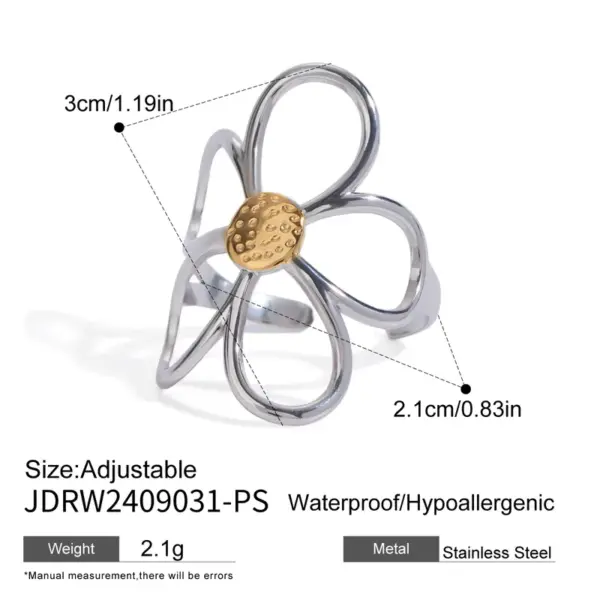 PVD Coated Real Gold Plated 18K Gold Flower 304 Stainless Steel Simple Style Classic Style Waterproof Non Tarnish Open Rings