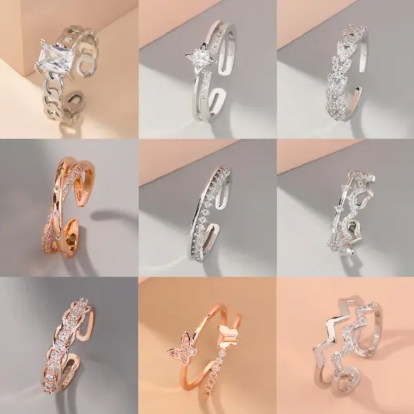 Wholesale Copper Leaf Crown Butterfly Zircon Open Rings