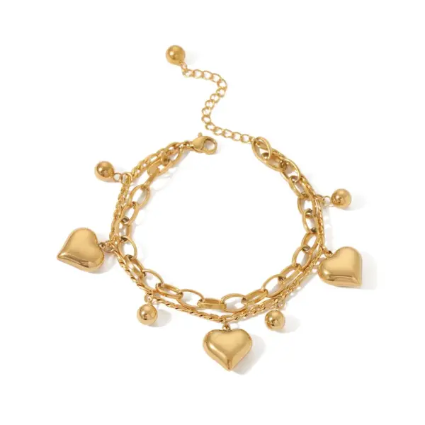 Wholesale 304 Stainless Steel Round Heart Shape Ball PVD Coated 18K Gold Plated 18K Real Gold Plated Real Gold Plated Casual Hip-Hop Modern Style Waterproof Non Tarnish Plating Gold Silver Bracelets