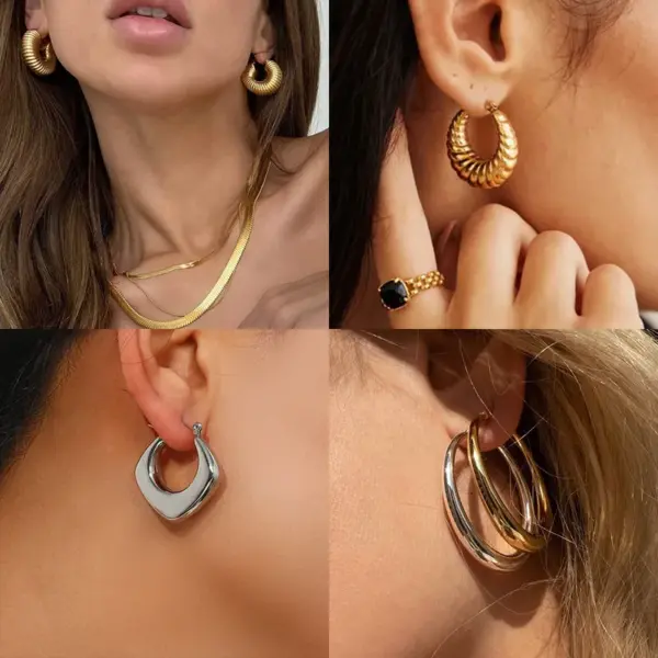 Wholesale PVD Coated Real Gold Plated 16K Gold White Gold Plated Gold Plating Solid Color 304 Stainless Steel Commute Waterproof Non Tarnish Earrings