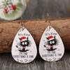 Wholesale creative Christmas funny cat Christmas hat water drops leather earrings