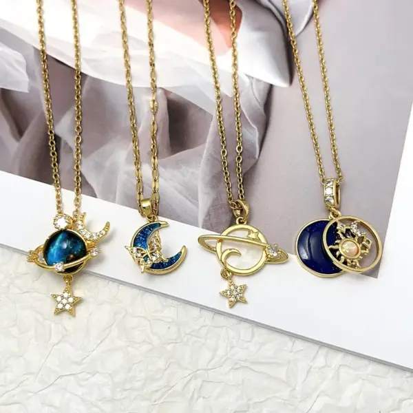 Ion Plating (IP) 18K Gold Plated Star Moon 304 Stainless Steel Copper Marine Style Classic Waterproof Non Tarnish Pendant Necklace