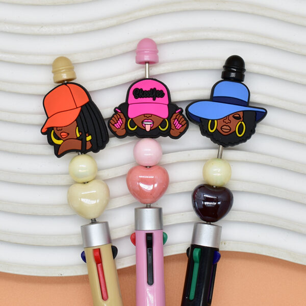 Wholesale Random 100pcs Black Girl Beaded PVC Soft Rubber Beads