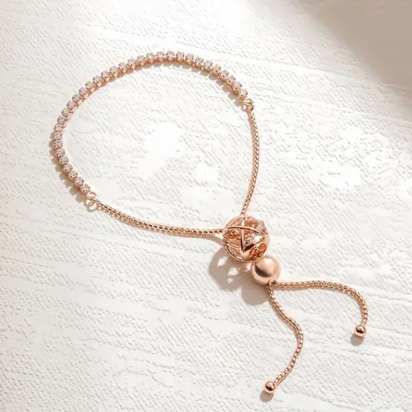Wholesale Rose Gold Necklace Shiny Bracelet Light Luxury Fashion Gift Inlaid Luxurious Sweet Birthday Versatile Water Plated Copper Round Dot Oval Zircon