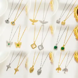 Wholesale PVD Coated Real Gold Plated Butterfly Key Lock Stainless Steel Waterproof Non Tarnish Pendant Necklace