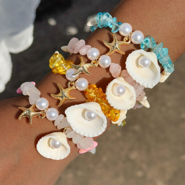 Wholesale European and American Cross-Border Conch Rice Bead Pearl Bracelet Beach Starfish Pendant Shell Crystal Beaded Bracelet Jewelry