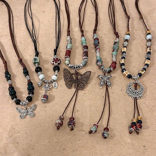 Wholesale Ceramic Necklace New Chinese Ethnic Style Retro Ceramic Butterfly Beaded Clavicle Chain High-End Niche Versatile Gift