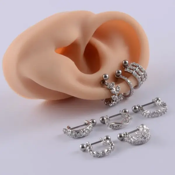 1 Piece Ear Cartilage Rings & Studs Heart Shape G23 Titanium Copper Inlay Synthetic Opal Zircon Ear Cartilage Rings & Studs
