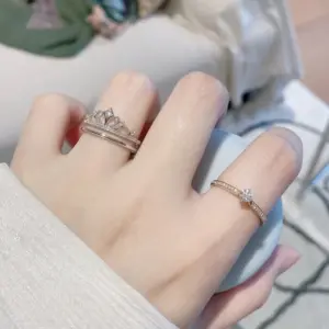 Wholesale Modern Style Crown Copper Plating Inlay Artificial Diamond Rings