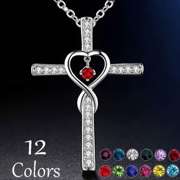 Wholesale Cross-border wish European and American fashion cross religious inlaid zircon pendant necklace love-shaped necklace jewelry