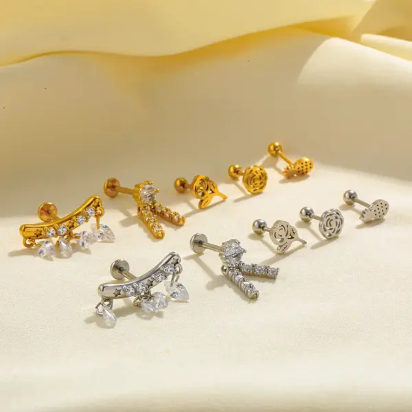 Wholesale Luxurious Small Stainless Steel 18K Gold Plated Zircon Butterfly Irregular Earlobe Elegant Simple Style For Casual Daily Selfie