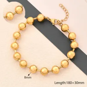 Glossy 8mm Ball Bracelet (Gold) / 8mm (String Length: 180+30mm) / 1 Strand/Package
