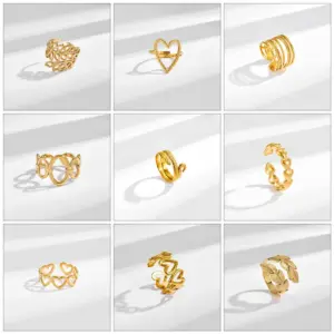 PVD Coated Real Gold Plated Heart Shape Titanium Steel Sweet Waterproof Non Tarnish Open Rings