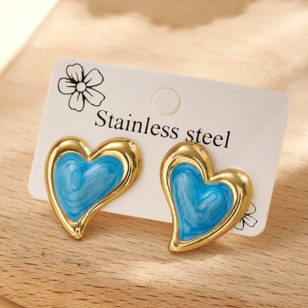 Wholesale Trendy Fashion Ins Style Gold-Plated Imitation Gold Heart-Shaped 304 Stainless Steel Casual Basic Style (Simple Style) Polished Oil-Drip Electroplated Earrings