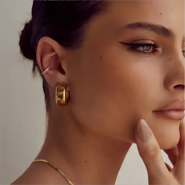 PVD Coated Real Gold Plated 18K Gold Semicircle 304 Stainless Steel Simple Style Waterproof Non Tarnish Ear Studs