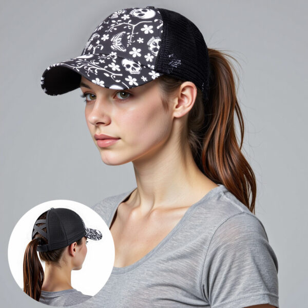 Wholesale European and American Cross-Border Baseball Cap with nytail, Skull Opening, Women's Sun Protection Breathable Mesh Cap B1184