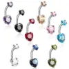 Wholesale Fashion Geometric Heart Shape Stainless Steel Inlaid Zircon Zircon Belly Ring 1 Piece