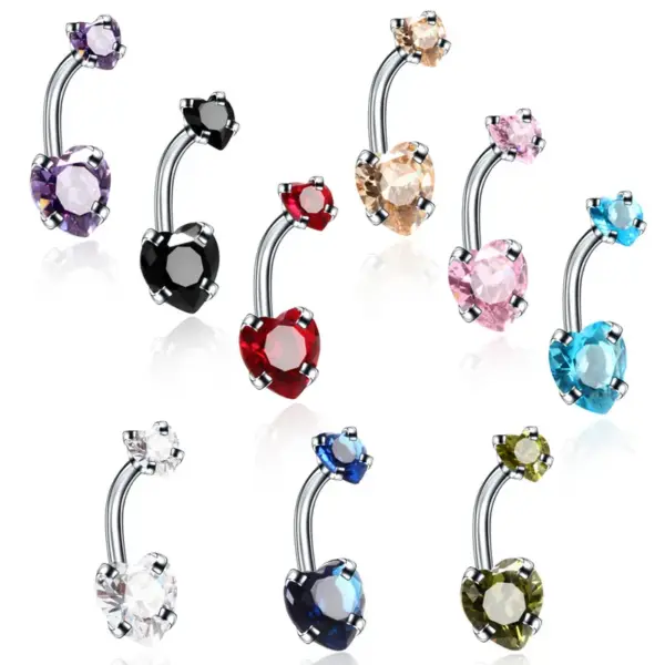 Wholesale Fashion Geometric Heart Shape Stainless Steel Inlaid Zircon Zircon Belly Ring 1 Piece