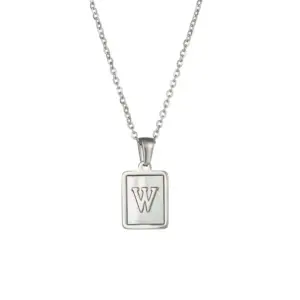 Fritillary Letter Square Pendant Necklace-Ea544901s Steel Color-Letter W