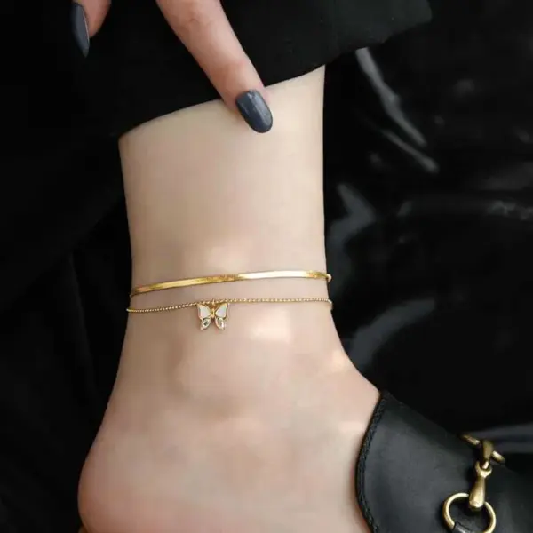 Wholesale Sweet Butterfly Titanium Steel Inlay Shell Anklet Necklace