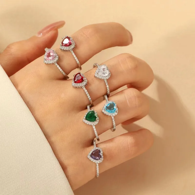 Wholesale Copper Inlay Heart Shape Zircon Adjustable Ring