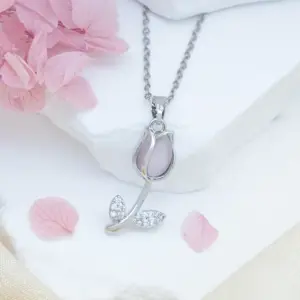 Light Pink Opal Necklace / Silver