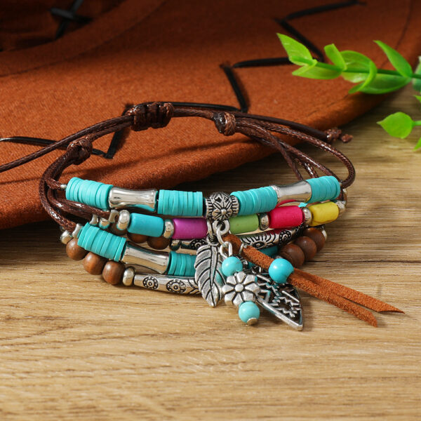 oly-f9e459fc0e482c49253dbfdff956f60b Wholesale Ethnic Style Bohemian Turquoise Tow Hat Tassel Handmade Multi-layer Bracelet Bracelet