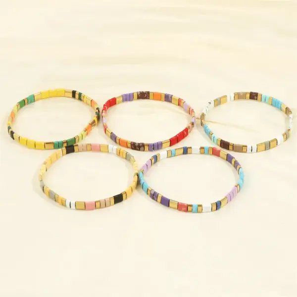 Wholesale Hawaiian Bohemian Streetwear Square Copper Beaded Stoving Varnish Plating 18k Gold Plated Bracelets