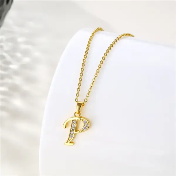 Water Plating Vacuum Real Gold Plated 18K Letter 304 Stainless Steel Titanium Fashion Waterproof Non Tarnish 201 Pendant Necklace