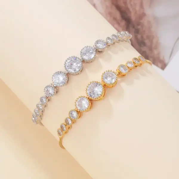 Wholesale Glam Round Stainless Steel Copper 18k Gold Plated Rose Gold Plated Silver Plated Zircon Bracelets In Bulk
