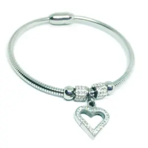 1 Piece Retro Heart Shape Titanium Steel Inlay Artificial Gemstones Bangle