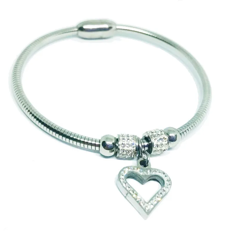 Wholesale 1 Piece Retro Heart Shape Titanium Steel Inlay Artificial Gemstones Bangle