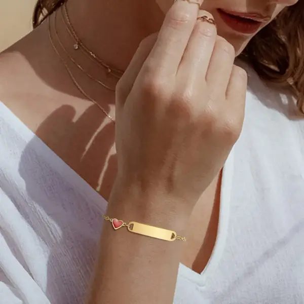 Wholesale PVD Coated Gold Plated Heart Shape Rectangle Stainless Steel Simple Style Waterproof Non Tarnish 201 Stainless Steel Bracelets