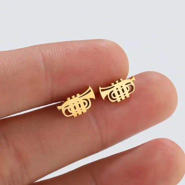 PVD Coated 18K Gold Real Gold Plated Musical Instrument 304 Stainless Steel Fashion Waterproof Non Tarnish Ear Studs