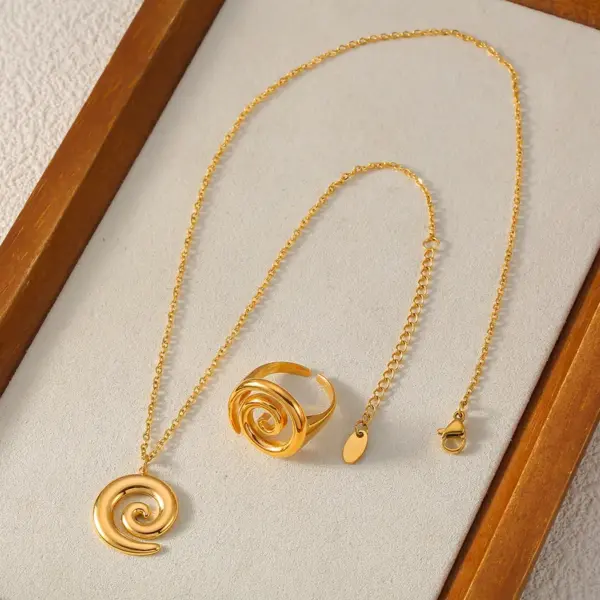 PVD Coated Real Gold Plated 18K Gold Spiral 304 Stainless Steel Simple Style Classic Style Waterproof Non Tarnish Rings Necklace