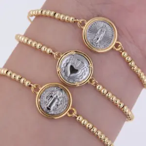 Wholesale Jewelry Simple Style Classic Style Cross Virgin Mary Copper 18K Gold Plated Plating Bracelets